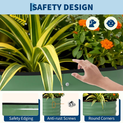 Garvee 4 Pack 8x4x1.5ft Galvanized Raised Garden Bed Kit, Oval Metal Planter Boxes with Anti-Cut Safety Edges, Rust-Resistant Deep Root Planters for Outdoor Vegetables, Flowers, Herbs, Green