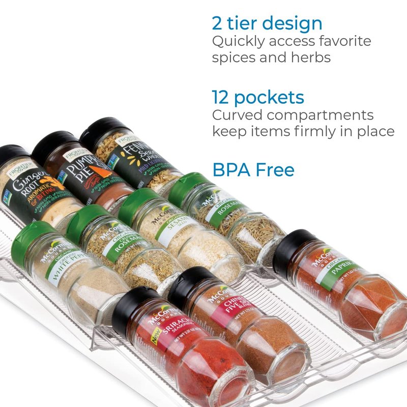 iDesign Linus Spice Rack, Drawer Organizer for Kitchen Storage - Clear