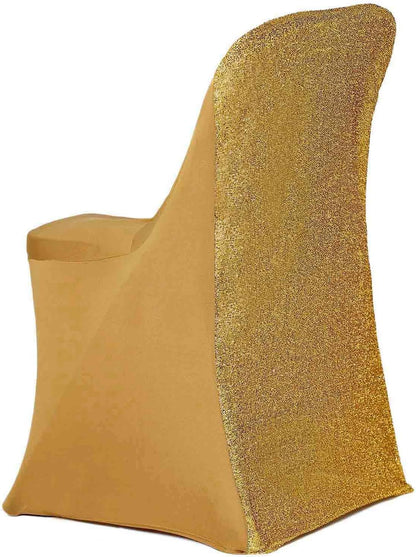 1 Set Efavormart Gold Spandex Stretch Folding Chair Covers for Party Dining Chairs W/Metallic Glittering Back W/Foot