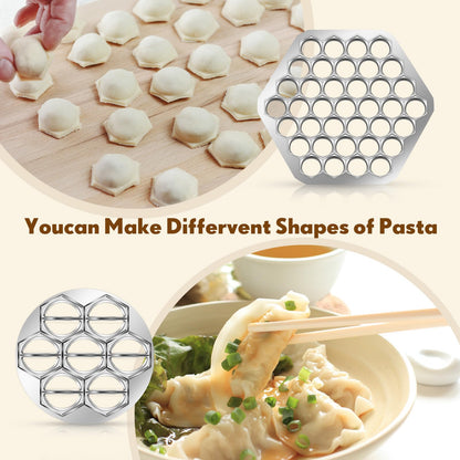 Vesici 3 Pcs Ravioli Maker Dumplings Set 37 Holes Ravioli and 12 Holes Ravioli Maker Press Dumplings with Wood Rolling Pin Metal Ravioli Cutter Kit for Ravioli Pasta Making Tools