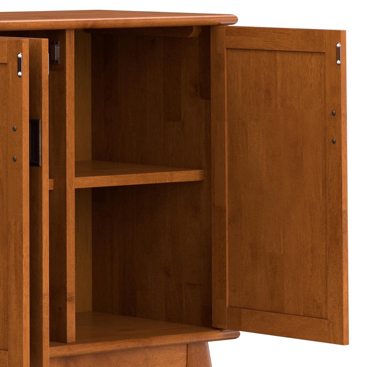 SIMPLIHOME Draper Buffet - 66 inch Wide Solid Hardwood 4-Door Sideboard Buffet in Teak Brown, Mid-Century Modern Cabinet for Dining Room or Kitchen with Adjustable Shelves and Tapered Legs