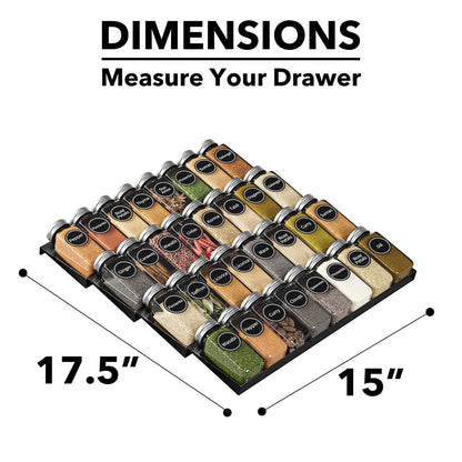 SpaceAid Spice Drawer Organizer with 28 Spice Jars, 386 Spice Labels, 4 Tier Seasoning Rack Tray Insert for Kitchen Drawers, 13" Wide x 17.5" Deep