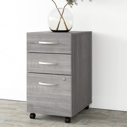 Bush Business Furniture Hustle Office Storage Cabinet with Wheels in Natural Elm, Mobile Organization Unit for Home and Professional Workspace