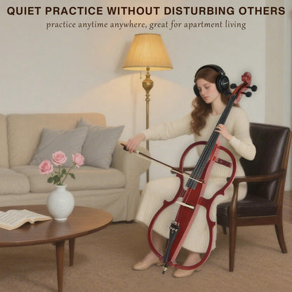 Ceciliec Electric Cello, 4/4 Full Size Silent Cello with Headphone Jack & Carry Bag, Professional Cello for Beginners/Adults