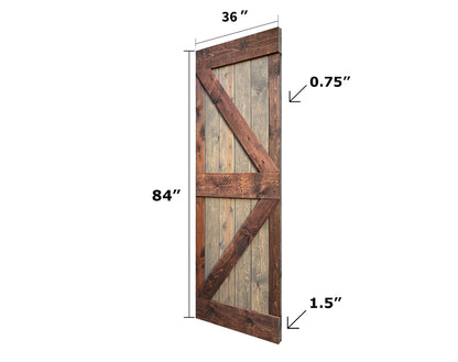 K Series 72in x 84in (36in x 84in x 2 Panels) Brown/Walnut Finished Solid Wood Double Sliding Barn Door with Hardware Track - Assembly Needed