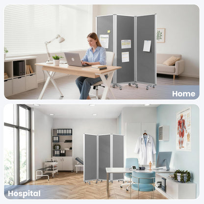 MAKELLO Portable Office Partitions 71" H x 71" W, Freestanding Office Dividers Partition Wall for Room, 3-Panel Trifold Privacy Panel, Aluminum Frame, Gray Felt