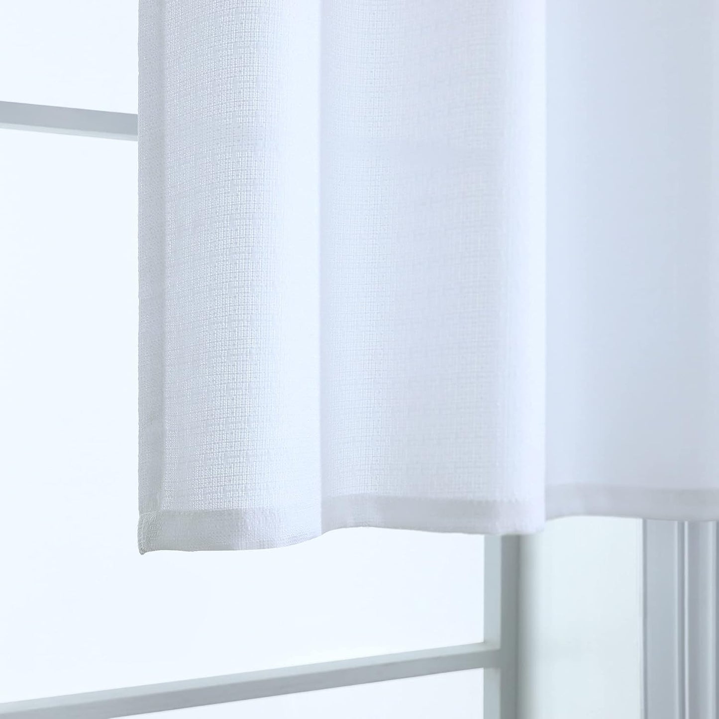 White Kitchen Curtains 36 Inch Length - Sets of 2 Panels Rod Pocket Cafe Curtains for Bathroom, Semi Sheer Short
