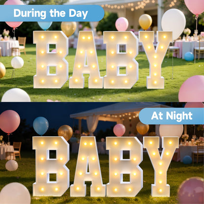 3FT Baby Marquee Letters, Large Light Up BABY Sign for Backdrop Baby Shower Decorations, 3 Feet Tall Big Light Up Letters for Girl Boy Gender Reveal Party Decor, Pre-Cut Foam Board Kit, 4 Pcs