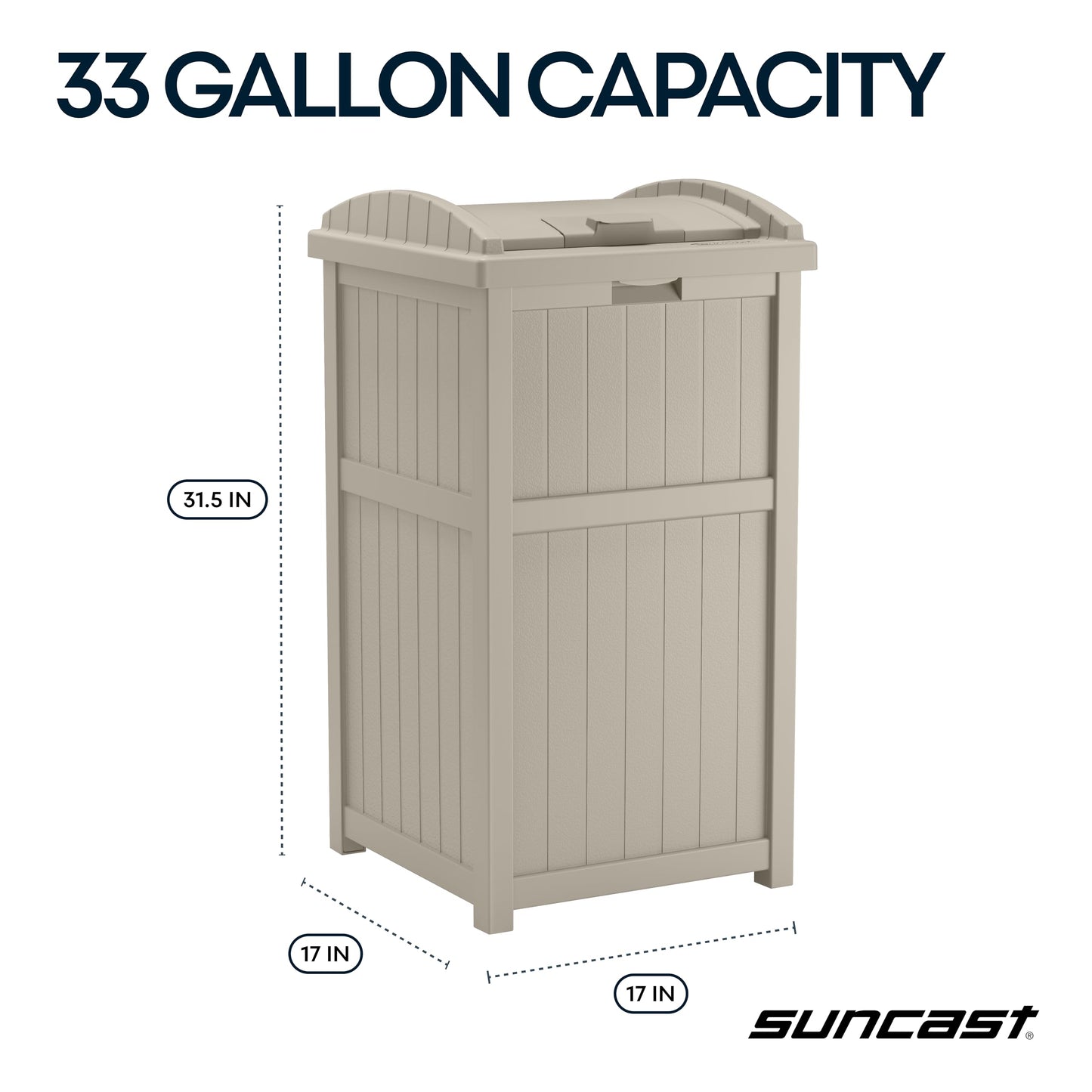 Suncast Hideaway Outdoor Trash Can with Lid - 30 Gallon Trash Can, Light Taupe, Decorative Wicker-Style Garbage Bin, Weather-Resistant Resin Fits 30-33 Gallon Bags, Ideal for Patio & Yard, Made in USA
