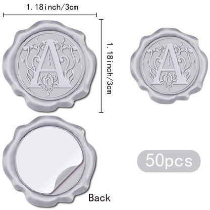CRASPIRE 50Pcs Letter A Wax Seal Sticker Alphabet Silver Vintage Initial Sealing Label Decal Self Adhesive Stickers for Gift Wrapping Wedding Birthday Cards Making Christmas Invitations Envelope