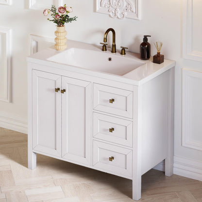 DWVO 36 Inch Bathroom Vanity with Sink, Modern Bathroom Storage Cabinet with Resin Basin, Three Holes, 2 Doors & 3 Drawers