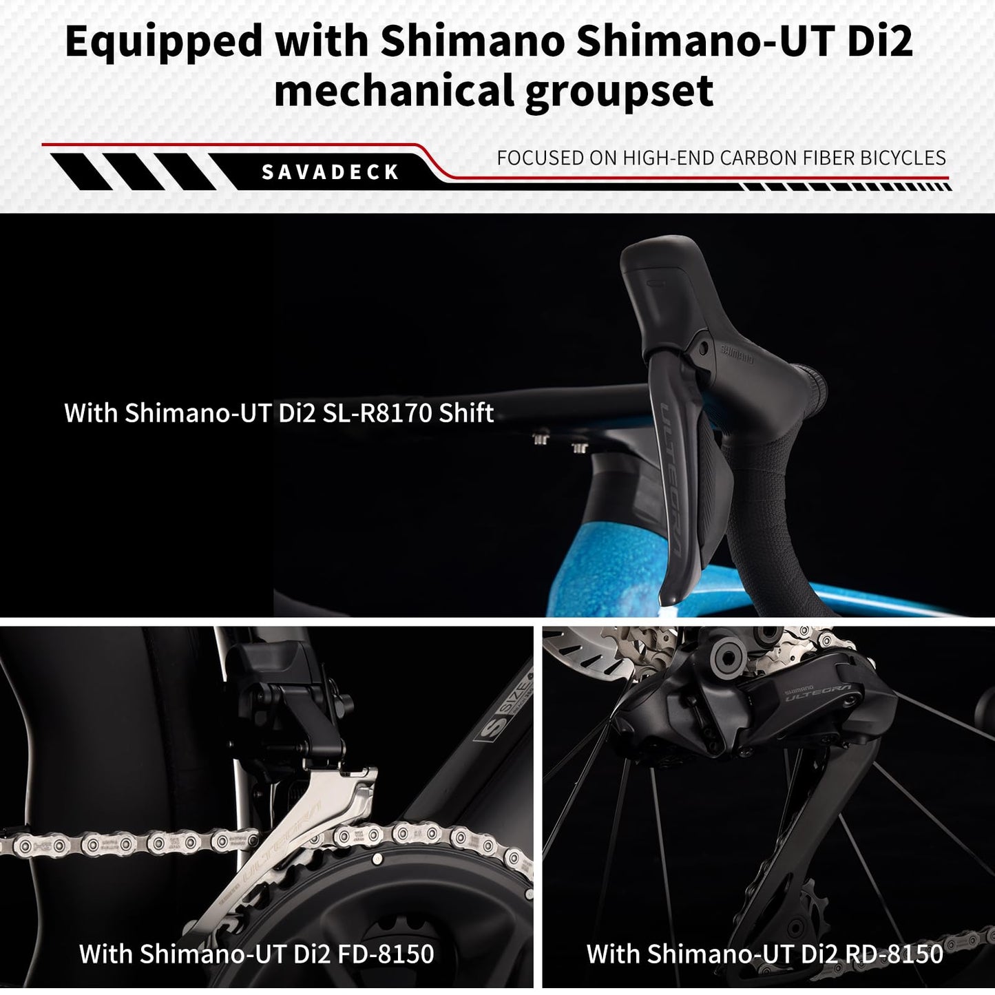 SAVADECK SLR8-Ultegra Full Carbon Road Bike with Shimano R8170 24S Set for Adults, (Wave Pattern(W45), Blue, 50cm)