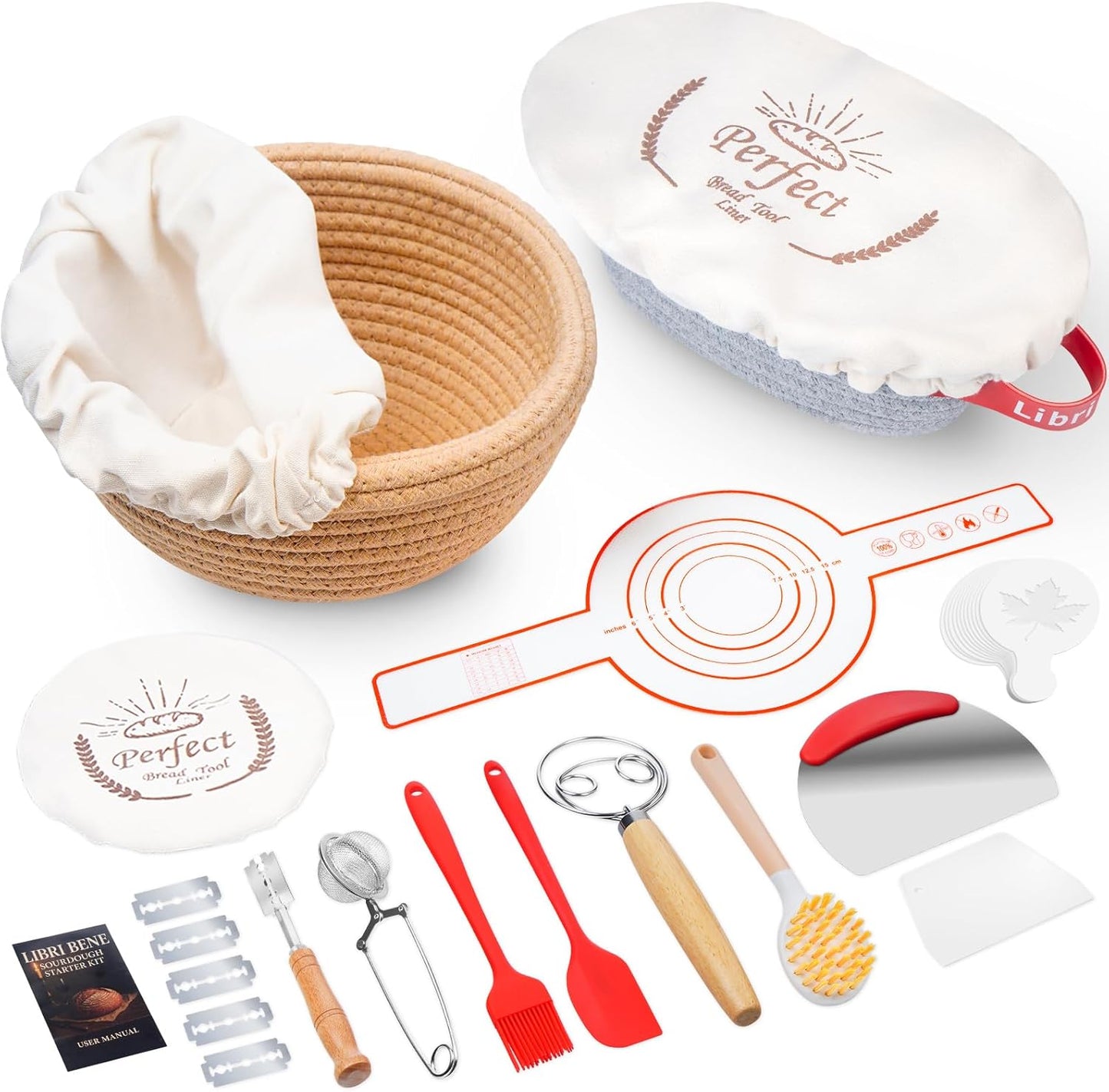 Libri Bene Sourdough Starter Kit,sourdough Bread Baking Supplies,Bread Proofing Basket,Sourdough Proofing
