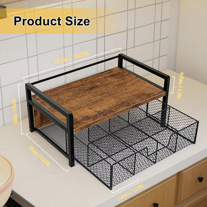 ULIKEUS Tea Bag Organizer Wood Tea Organizer with 8 Compartments Storage Chests Tea Station Chest Display Container Box for Countertop Kitchen