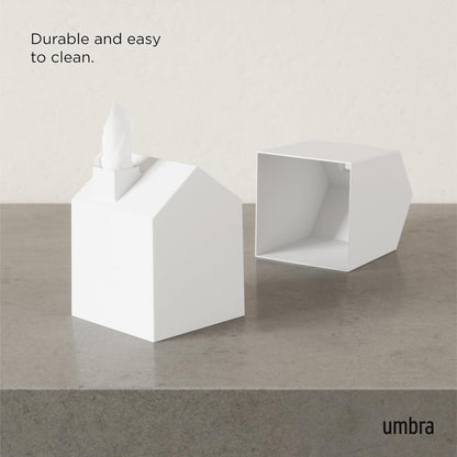 Umbra Casa Tissue Box Cover - Adorable House Shaped Tissue Box Holder for Bathroom, Bedroom or Office, White
