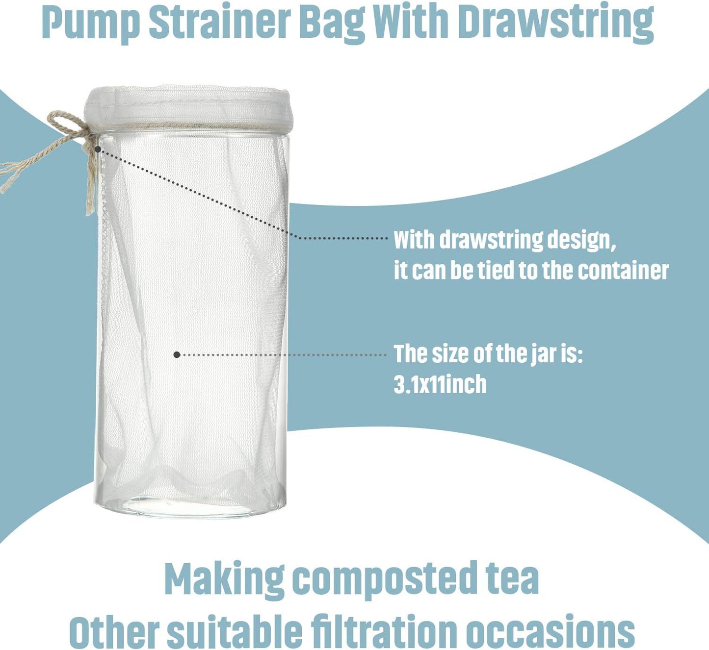 Shappy Compost Tea Bag, Pump Strainer Mesh Filter Bag with Drawstring, 600 ?m for Preventing Clogging (10 Pieces)