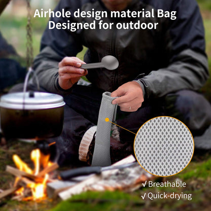 Ultralight Titanium Long-Handled Fork & Spoon Set by OUTXE