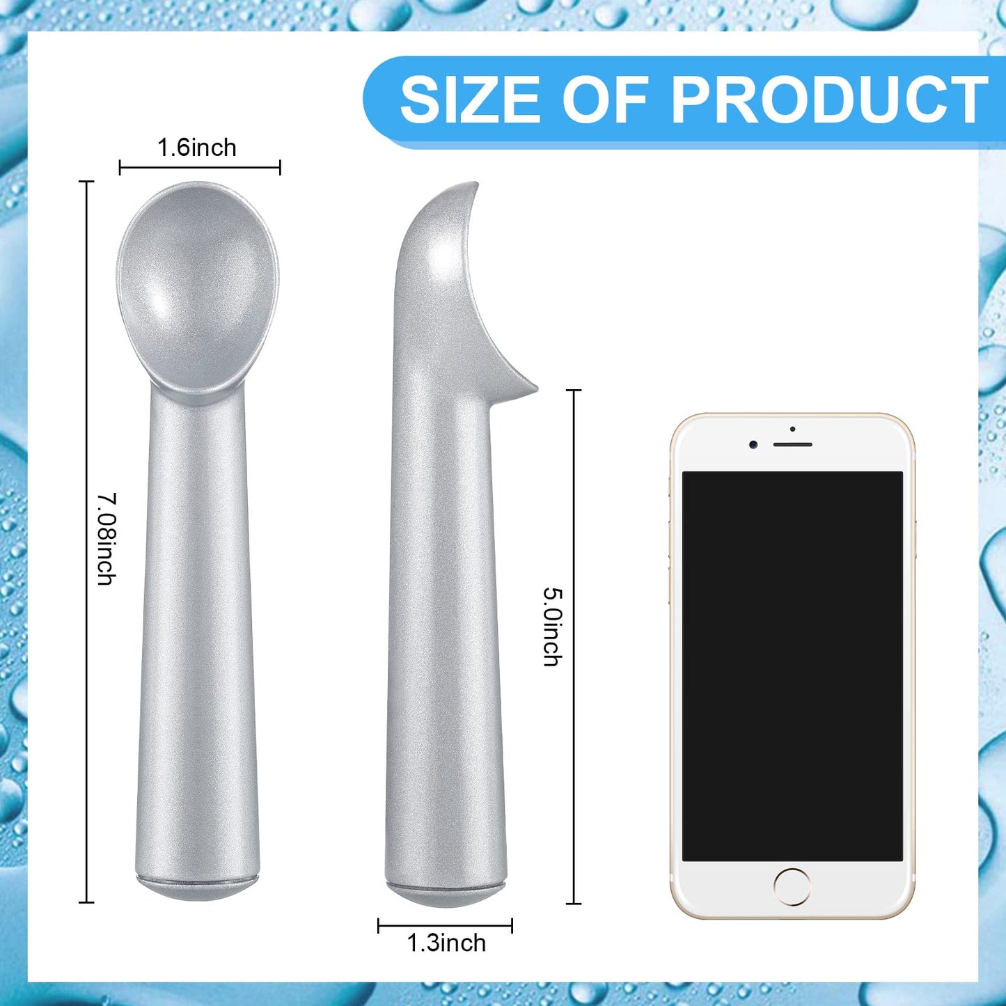 Suclain 3 Pieces Ice Cream Scoop 7 Inches Nonstick Anti Freeze Ice Cream Scooper with Comfort Handle Aluminum Alloy Design Professional Ice Cream Scoop Easy Clean for Gelato Cookie Sorbet (Silver)