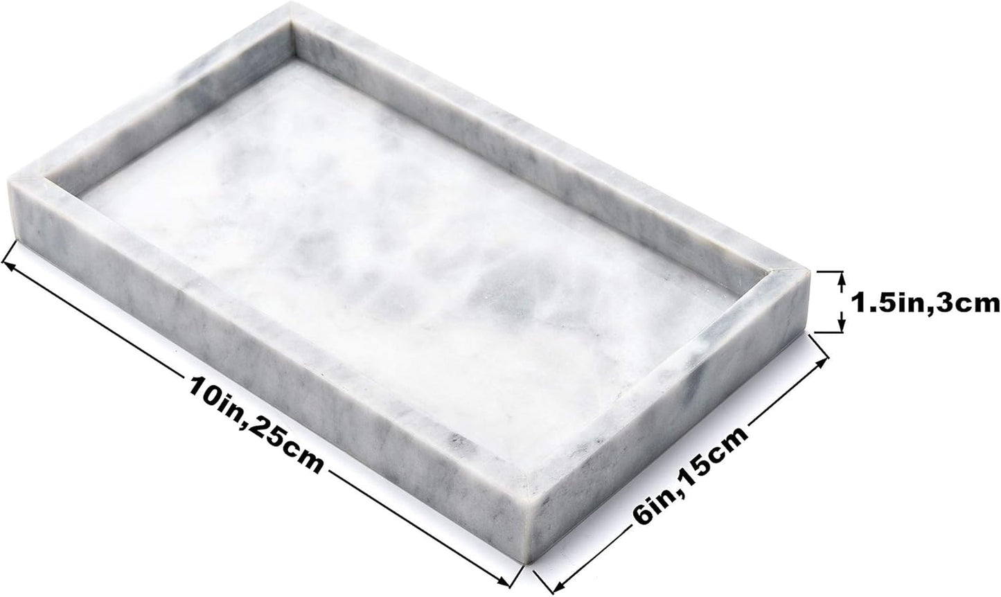 Noble Natural Marble Tray for Desktop, Kitchen, Vanity, Bathroom, Stone Organizer for Tissues, Candles, Soap (Cloud