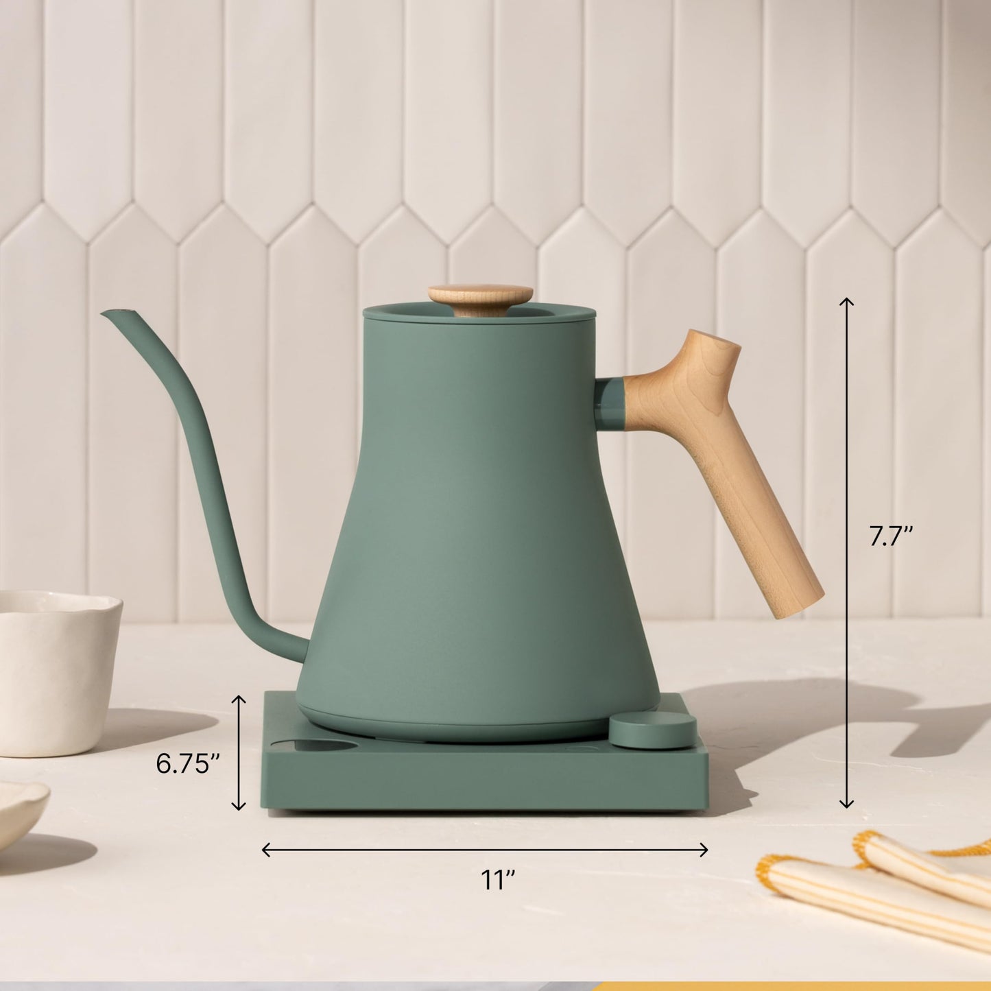 Fellow Stagg EKG Pro Electric Gooseneck Kettle - Pour-Over Coffee and Tea, Quick Heating, Precise Temperature Control, Scheduling, Built-in Brew Timer, Stone Blue with Walnut Wood Handle, 0.9 Liter