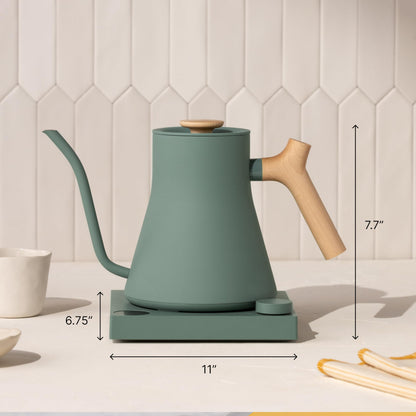 Fellow Stagg EKG Pro Electric Gooseneck Kettle - Pour-Over Coffee and Tea, Quick Heating, Precise Temperature Control, Scheduling, Built-in Brew Timer, Stone Blue with Walnut Wood Handle, 0.9 Liter