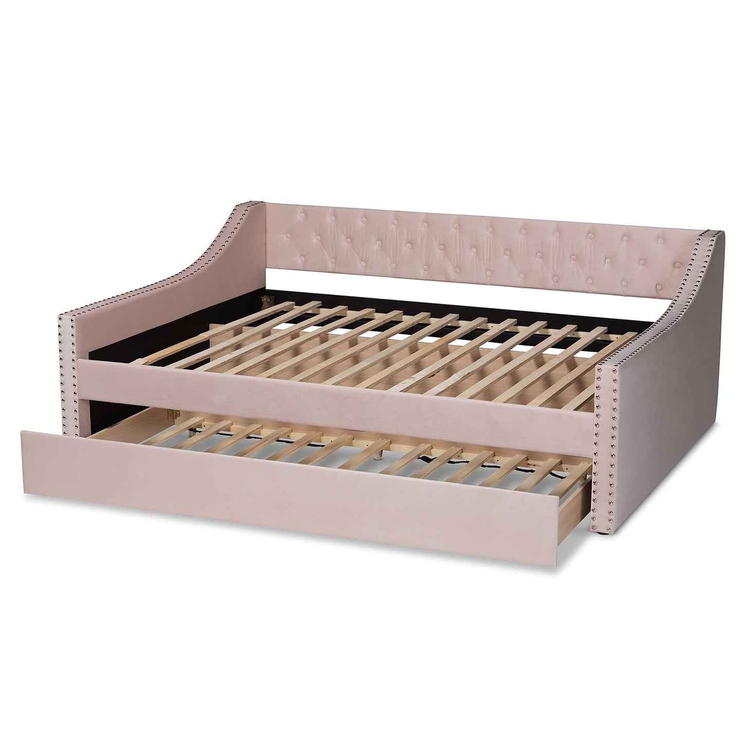 Baxton Studio Raphael Modern and Contemporary Pink Velvet Fabric Upholstered Full Size Daybed with Trundle