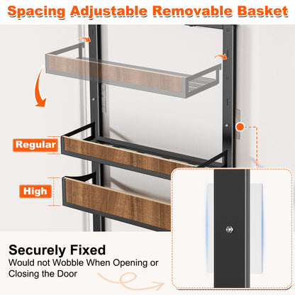 Aquzee Heavy Duty Pantry Door Organizer, 6-Tier Over the Door Pantry Organizer, 2 IN 1 Hanging Wall Mount Spice Rack, Adjustable Baskets, Spice Organization for Cabinet Kitchen Closet