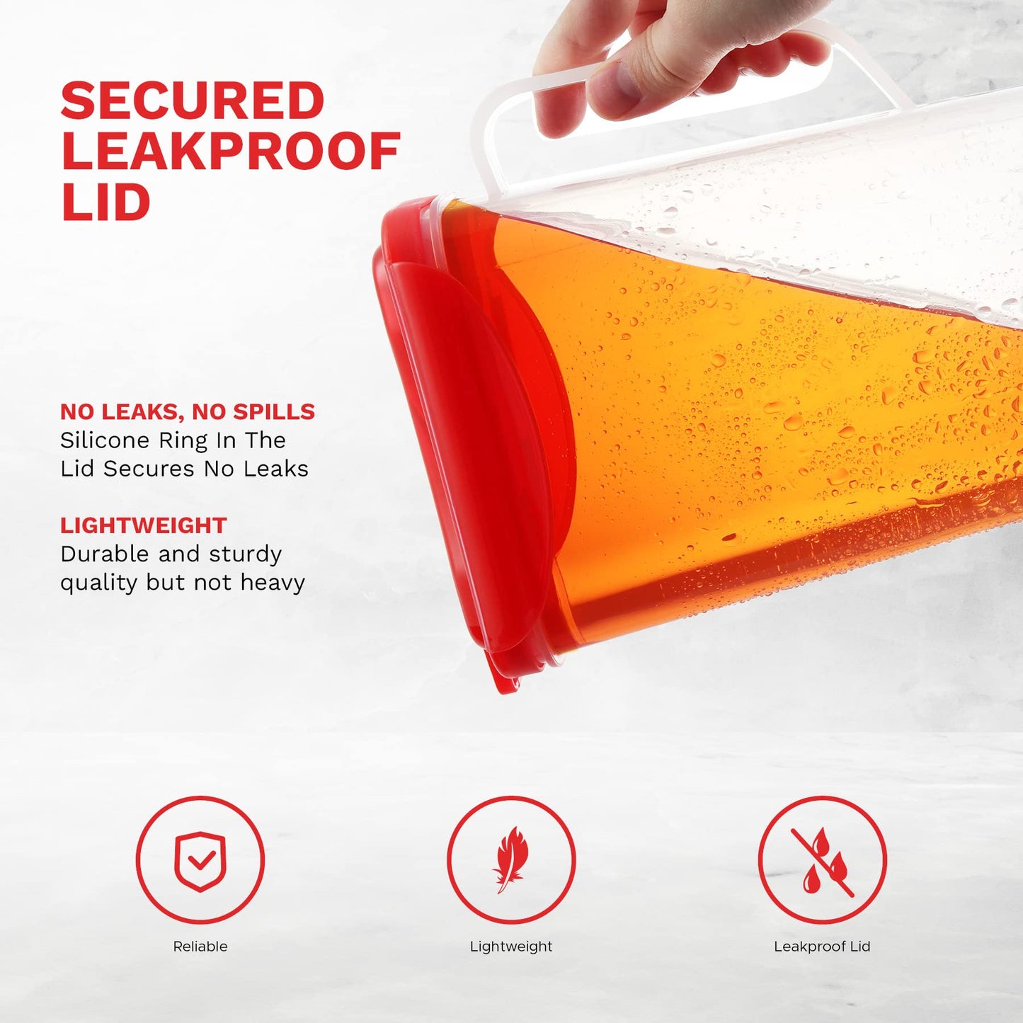 Red 50 Oz. Plastic Pitcher Set of 2 | Fridge Door Jug with Lid | Airtight Iced Tea Container