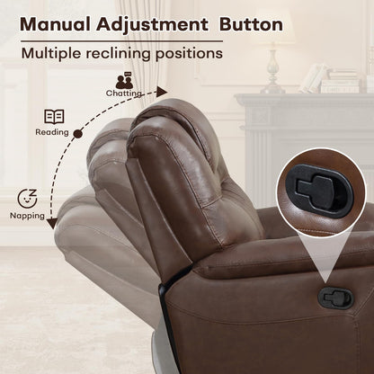 ANJ Genuine Recliner Chair Set of 2, Manual Reclining Chair with Ergonomic Design, Oversized Single Sofa Recliner with Soft Armrest and Flexible Footrest for Living Room,（Red Brown）