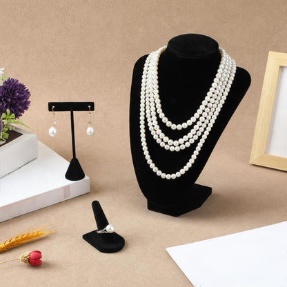Wenqik 3 Pcs Velvet Jewelry Display Set Velvet Necklace Bust Holder T Shape Earring Stand Ring Finger Jewelry Holder, Black