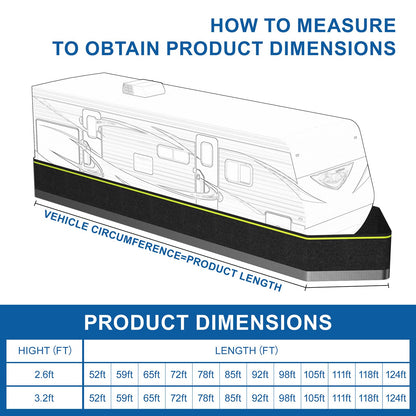 RV Skirting for Travel Trailers & 5th Wheels - Heavy Duty Insulated Camper Skirt Kits for Winter, All Weather Waterproof Windproof Cold Weather & UV Underpinning Cover, Black 65.6ft x 2.6ft