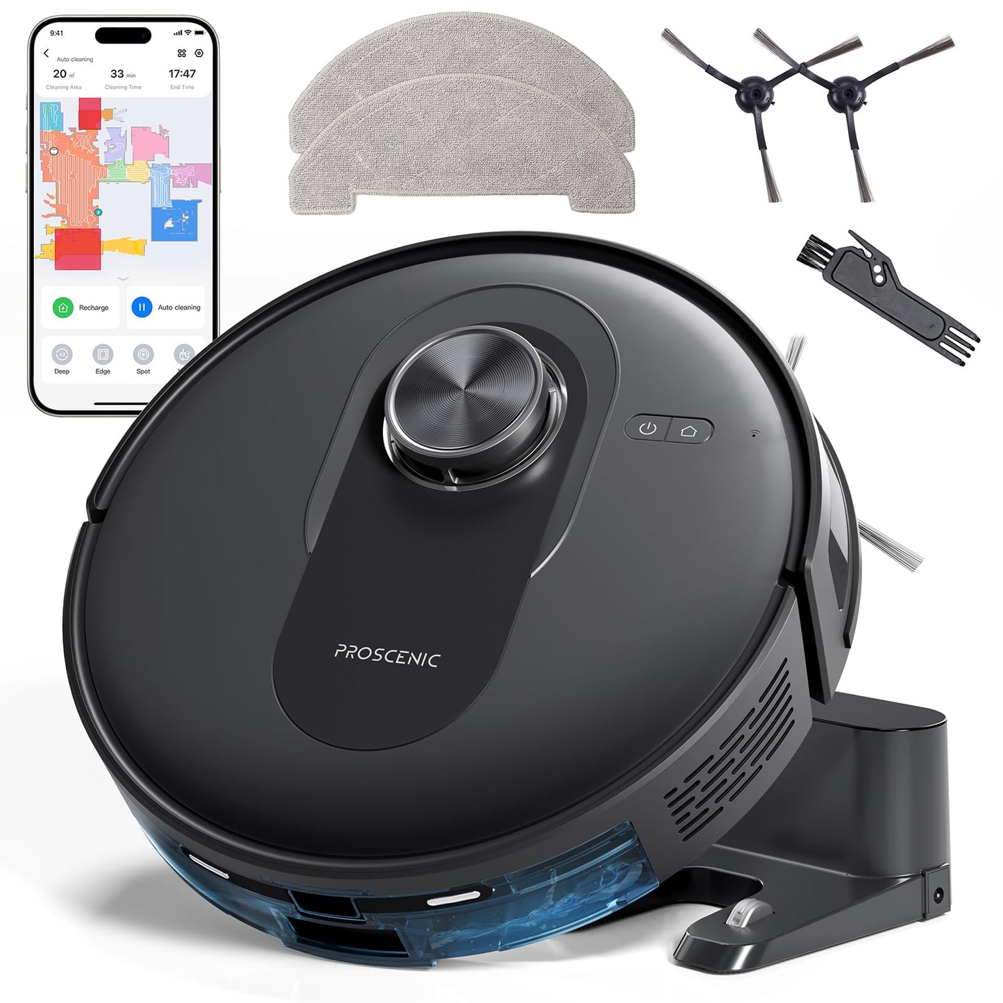 Proscenic Q8 Robot Vacuum Cleaner with Mop, Ultra Strong 6000Pa Robotic Vacuum with Lidar Navigation, 5 Real-Time Mapping, WiFi/Alexa/APP Remote Control Robot Hoover for Floor Carpet Pet Hair