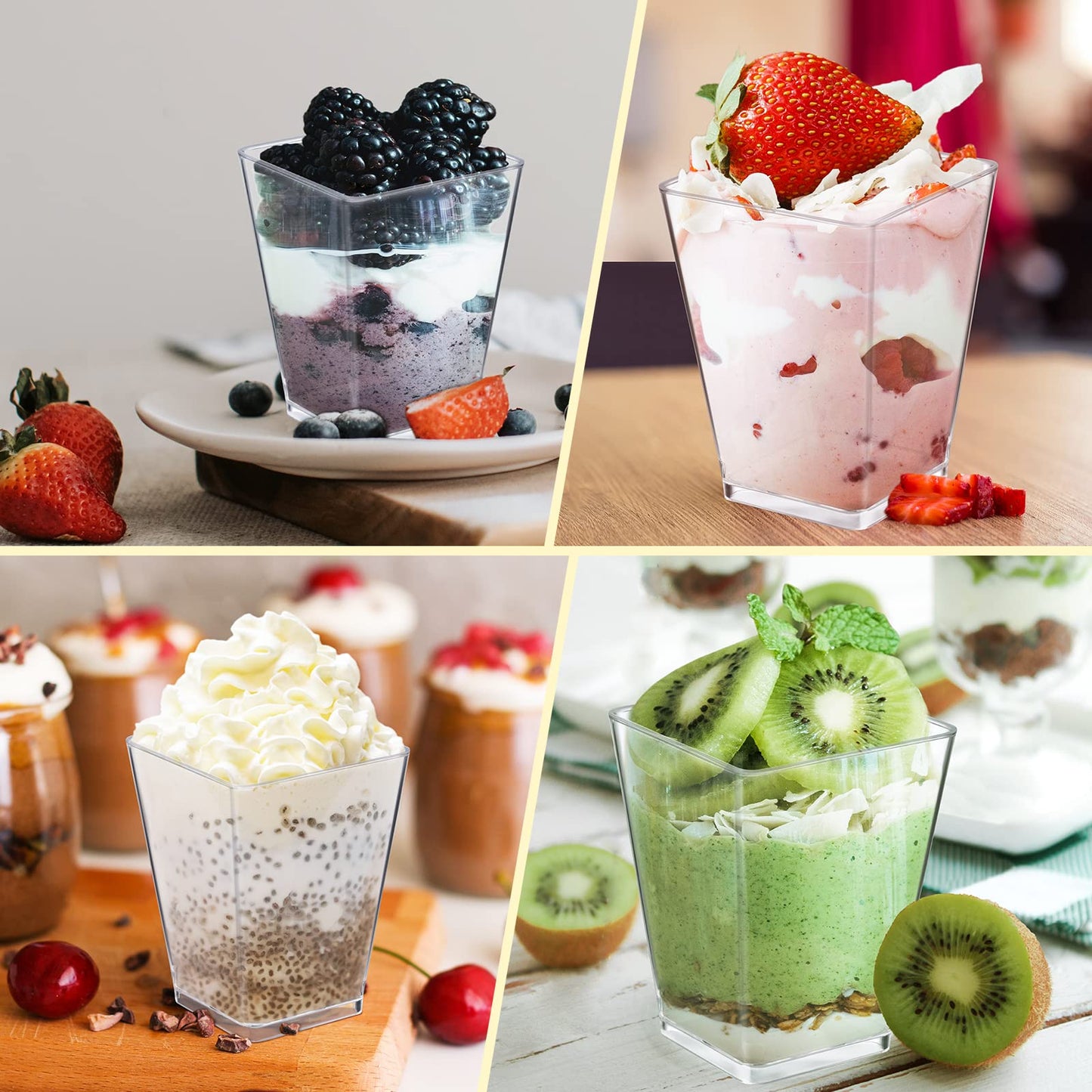 Eupako 160 Pack 5 OZ Plastic Mini Dessert Cups - Clear Small Parfait Cups, Square Appetizer Cups for Fruit, Pudding, Mousse, Ice Cream, Party, Wedding, Valentine's Day