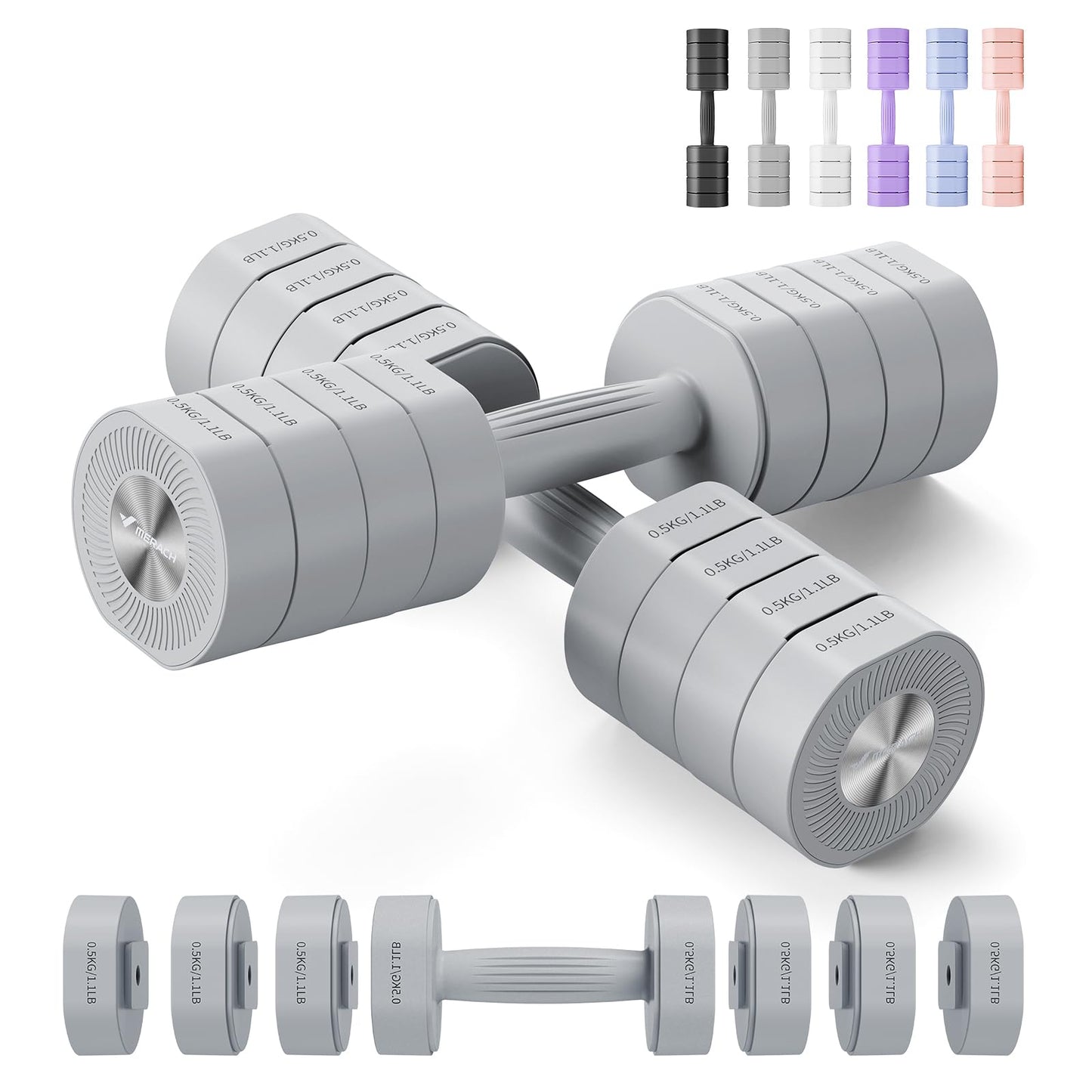 MERACH Dumbbell Set of 2, Adjustable Weight, Anti-slip Handle, Macaron Colors, Each 2.2/4.4/6.6/8.8 lbs, 4 in 1 Hand Weights for Women at Home
