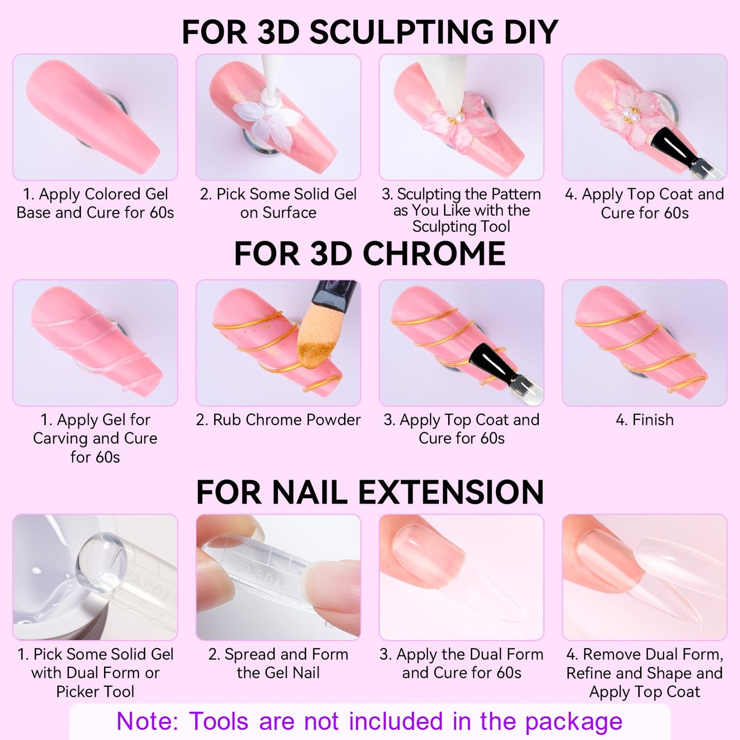 Makartt Clear Gel Builder Kit: Self-Levelling, Long Lasting Extension Hard Gels for Strengthener, Broken Nails Repair Gel Kit with Paper Forms, Dual forms, Nail File and Dual-End Brush 1.06 oz