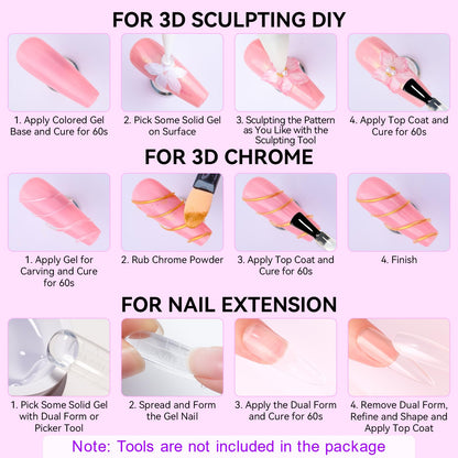 Makartt Clear Gel Builder Kit: Self-Levelling, Long Lasting Extension Hard Gels for Strengthener, Broken Nails Repair Gel Kit with Paper Forms, Dual forms, Nail File and Dual-End Brush 1.06 oz
