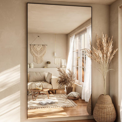Fitcleer Glassless Full Length Floor Mirror 71”×39”, Shatterproof Large Leaning or Wall Mounted Mirror for Bedroom, Living Room, or Home Gym, Ultra-Light Black Frame