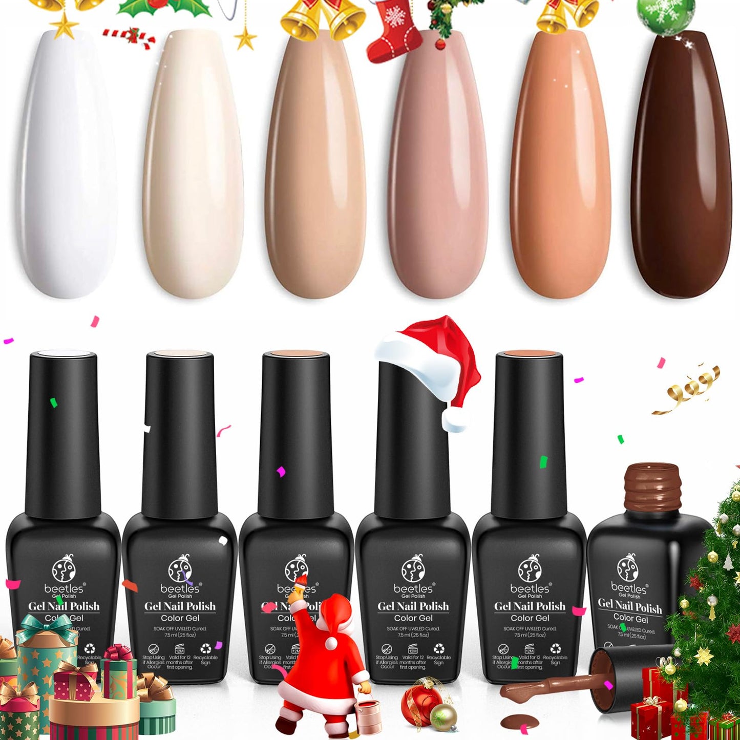 Beetles Jelly Gel Nail Polish Set, 6 Colors Milky White Nude Pink Brown Sheer Gel Polish Kit Nail Concealer Translucent Effect Soak Off Uv French Nail Art Gift for Women Ultimate Monochrome Collection