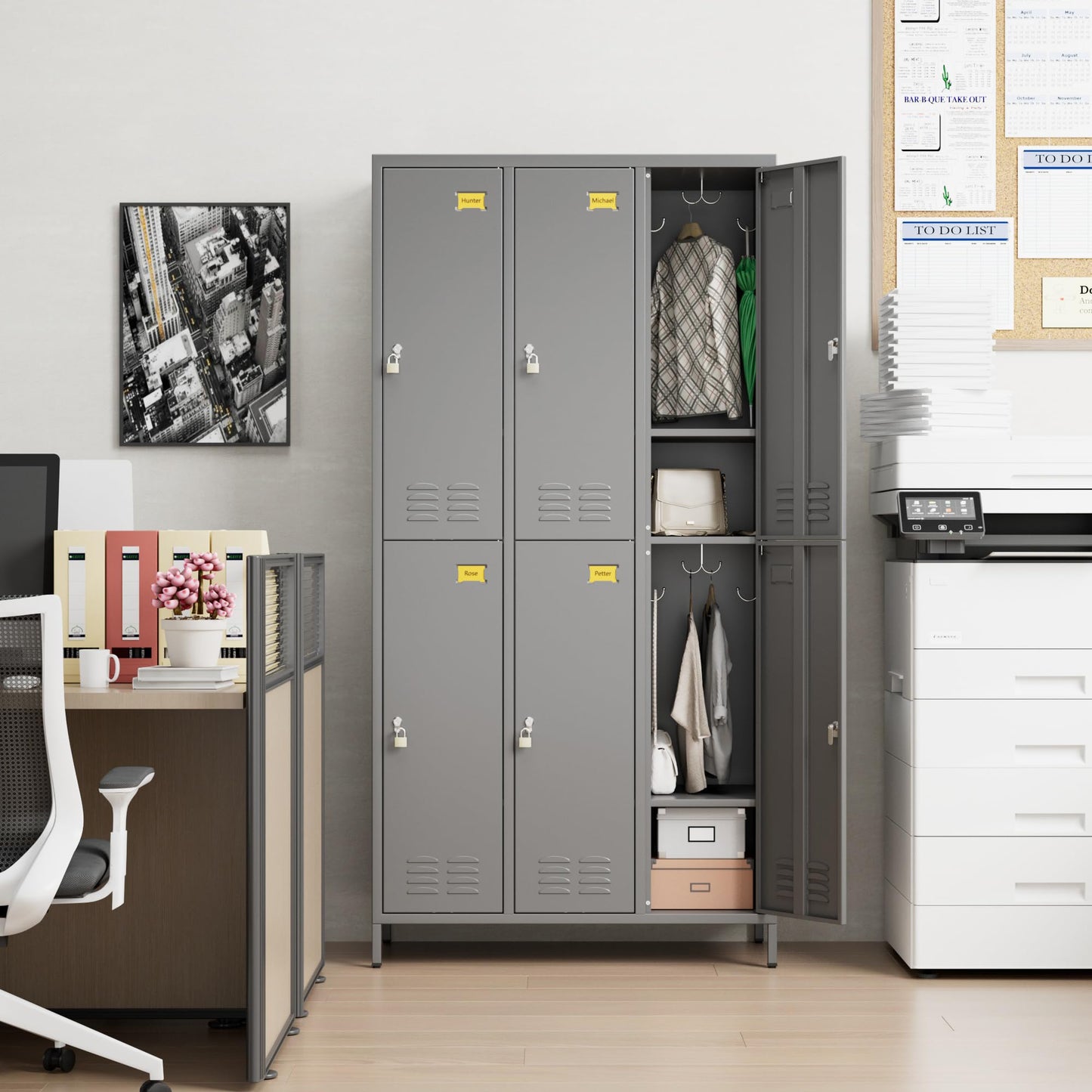 METALYEYE 6 Doors Metal Storage Lockers for Employees,Industrial Steel Storage Locker with 18 Hooks & Air Hole for Gym,School,Garage,Office,Assembly Required,Dark Gray,72''H*35.43''W*15.75''D