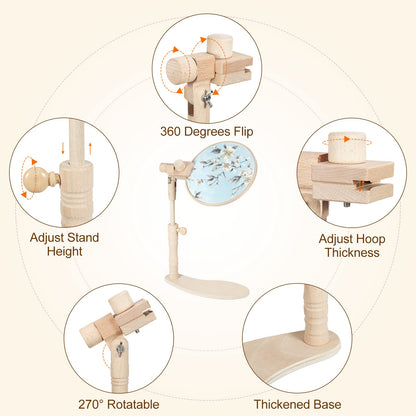 PATIKIL Embroidery Hoop Stand, Adjustable Embroidery Frame Stand Beech Wood Rotated Embroidery Hoop Stand for Cross Stitch Sewing Arts Crafts
