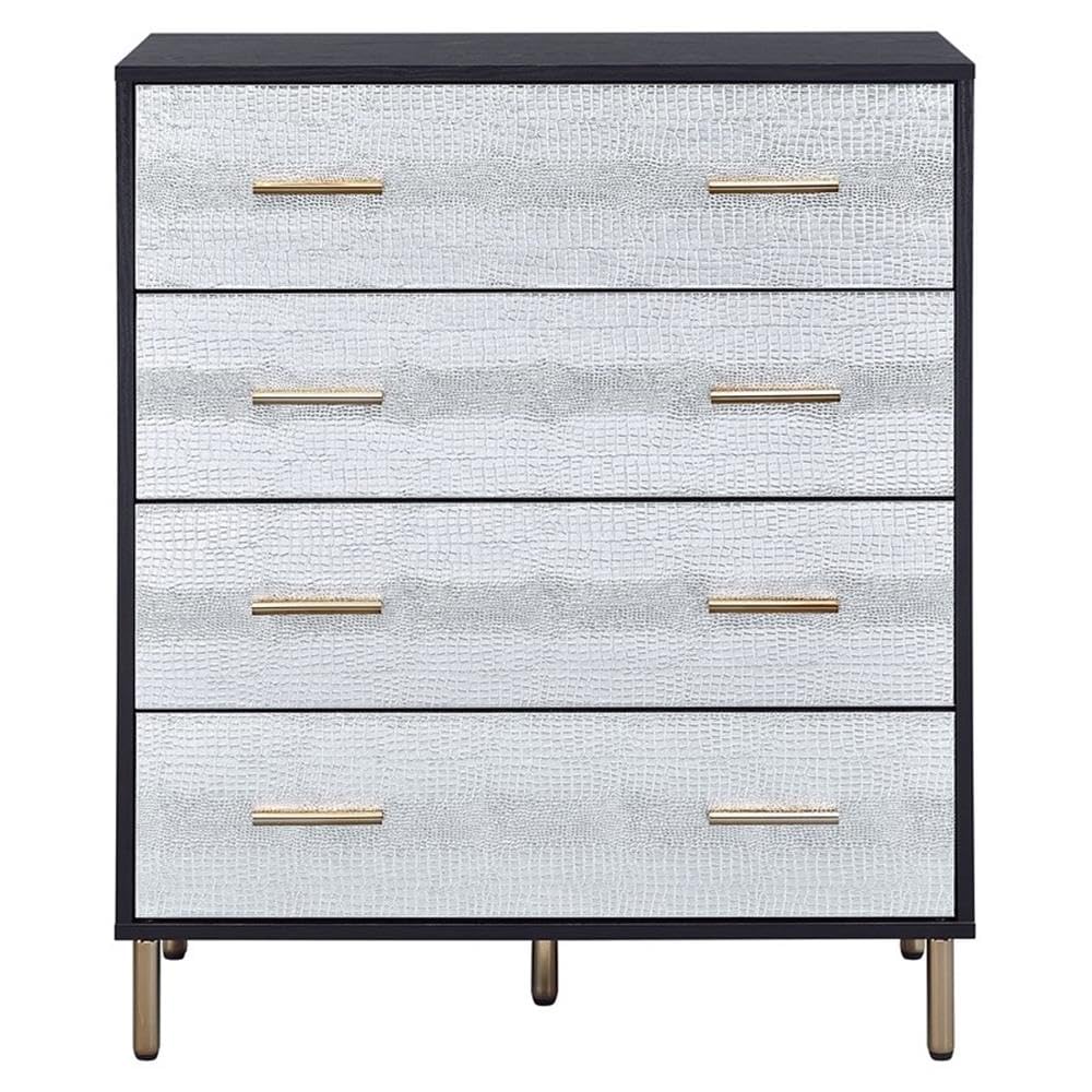 Acme Furniture 4 Drawers Wooden Chest, Black, Silver and Gold