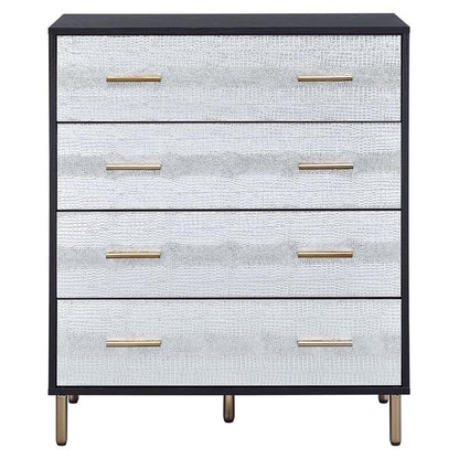 Acme Furniture 4 Drawers Wooden Chest, Black, Silver and Gold