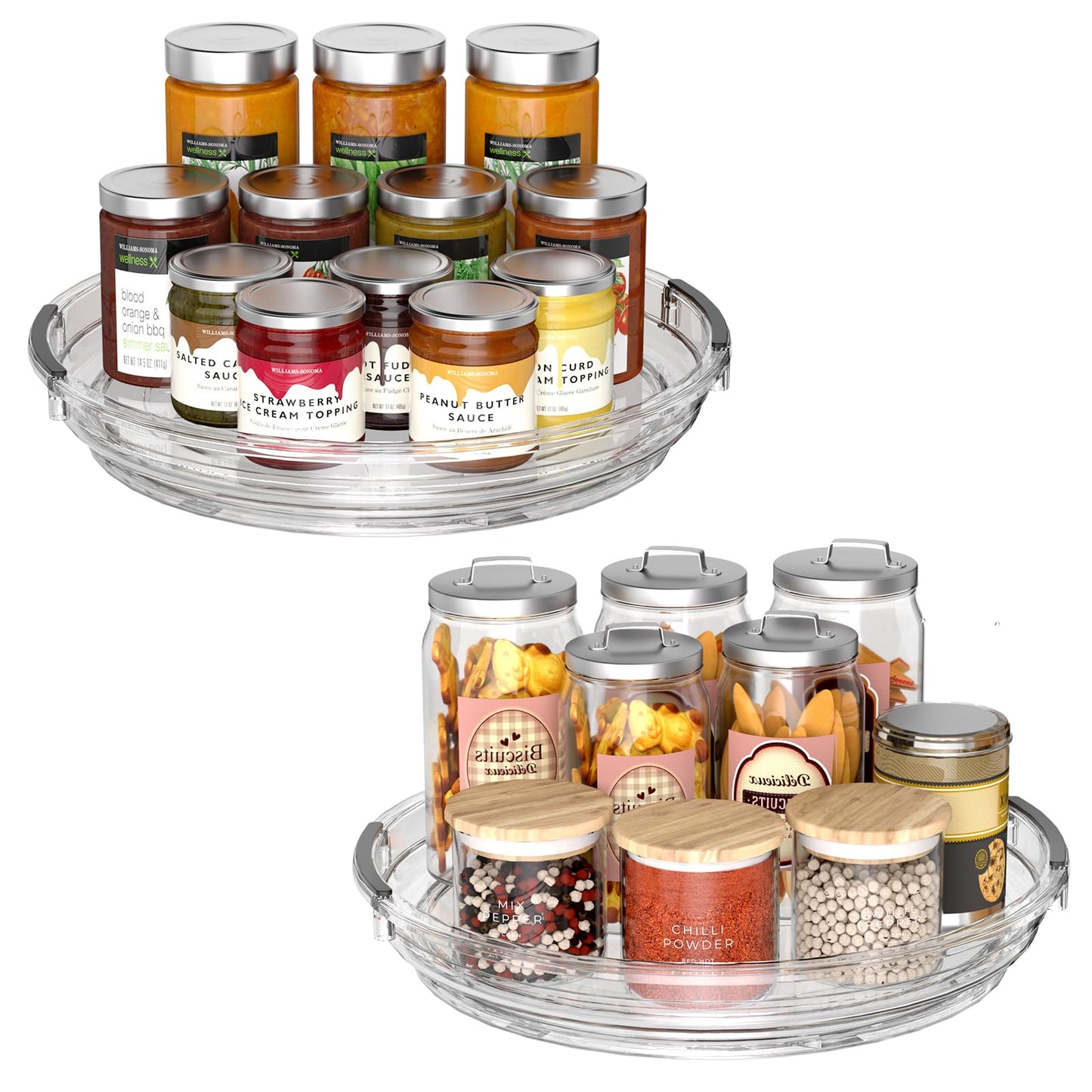 Clear Lazy Susan Organizer Turntable for Cabinet Table Top, 9.25 Inch 2 Pack 360 Rotating Spinning Makeup Organizer for Vanity, Kitchen Storage Rack Heavy-Duty Pantry Spices Tray Countertop Organizer