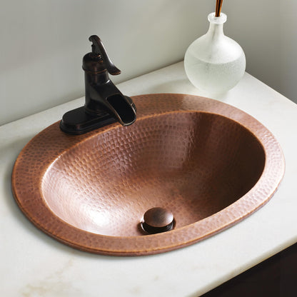 Sinkology Seville 20" Oval Drop-In Bathroom Sink - Antique Copper - Hand-Hammered Pure Solid Copper - Small Bathroom Sink with Drain and Care Kit