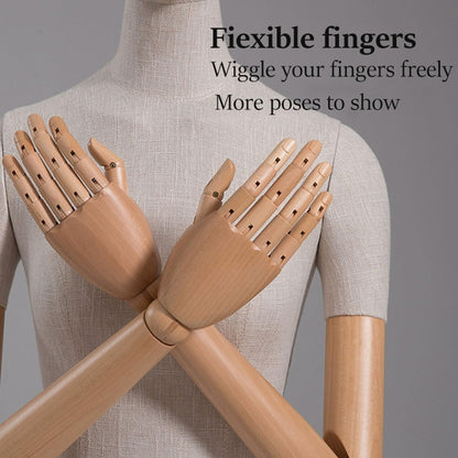 CZCZC Countertop Premium Mannequin with Metal Stand,Linen Female Mannequin,Adjustable Dress Mannequin,Flexible Form Mannequin Torso Wooden Arm Display