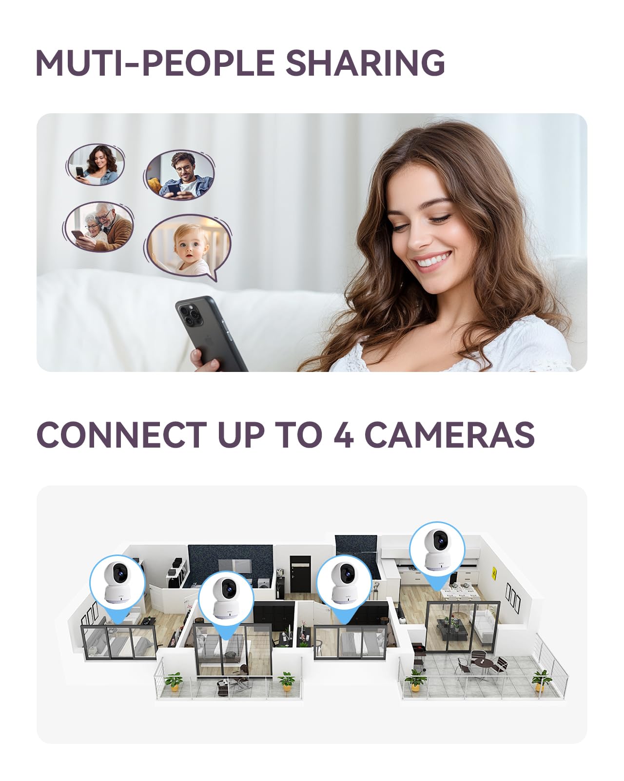 comfyer Smart WiFi Baby Monitor - 5" 1080P Split Screen & 2K Camera App Control, Motion Alerts, Sound Detection, HD Night Vision, 5050mAh Battery, 2-Way Talk, Multi-User, Triple Security, 1600ft Range