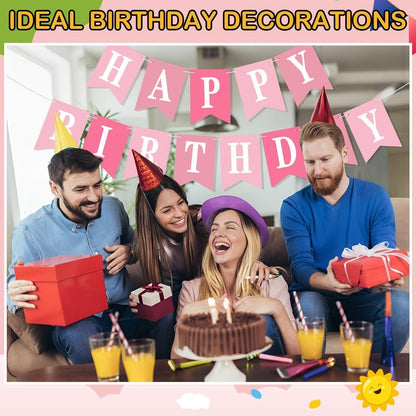 Mooliwe 171 Pcs DIY Custom Banner Kit Make Your Own Customizable Sign for Birthday Wedding Party Decoration Include 20 Paper Pennant 148 Letters and Numbers 1 Rope 2 Threading Device (Pink)