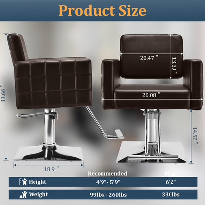 Barber Salon Chair for Barbershop - Load Weight 330 Lbs,Heavy Duty Hydraulic Pump Height Adjustable,360°Swivel with Footrest,Soft Leather with Armrest,Salon Spa,Hair Styling Stylist,Braiding (Brown)