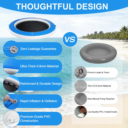 Inflatable Water Hammock Floating Dock, Round Float Ring for Summer Party, Heavy-Duty Raft Platform for Lakes Pools Oceans, Portable Lounger for Adults