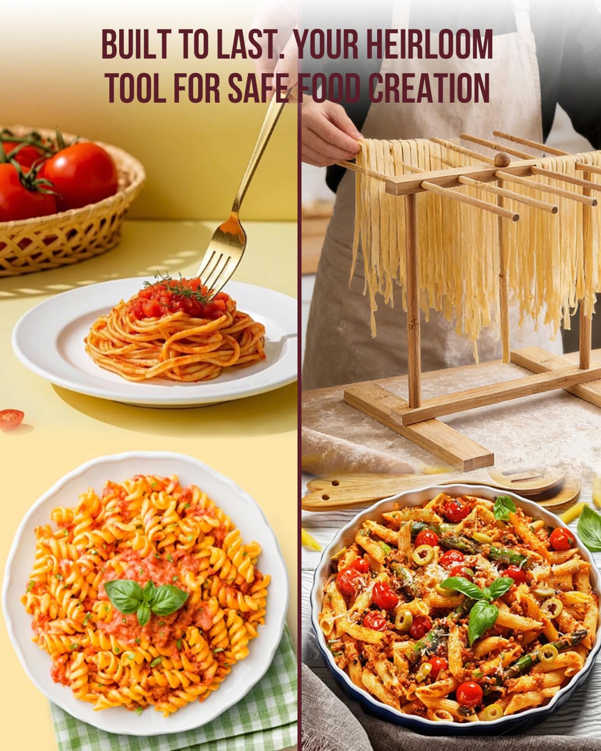 10Pcs Pasta Making Tools, Wooden Gnocchi Board & Pasta Guitar Rolling Pin Complete Pasta Kit with Dough Scraper, Drying Rack, Ravioli Stamp Cutters | DIY Homemade Pasta Tools, Ideal Kitchen Gift